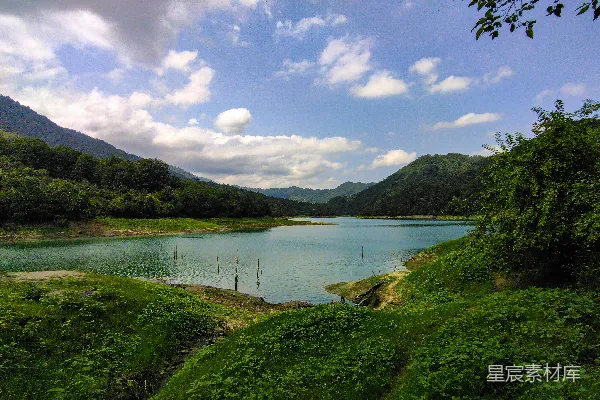 高清摄影 湖畔绿意盎然的宁静景色