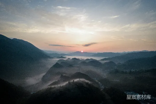 高清摄影 日出时分的山谷雾海