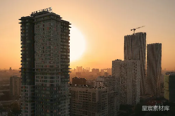 高清摄影 夕阳下的城市剪影