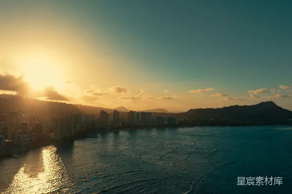 高清摄影 日落时分的海滨城市