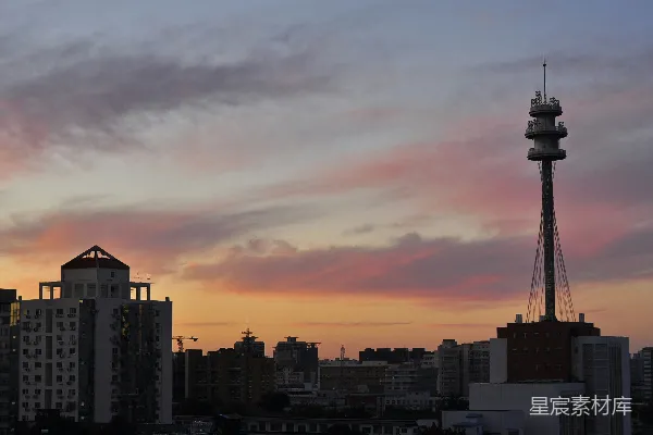 高清摄影 夕阳下的城市剪影