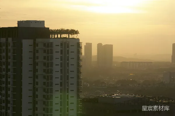 高清摄影 夕阳下的城市剪影