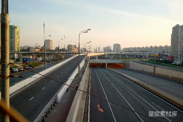 高清摄影 城市高架桥日落景色