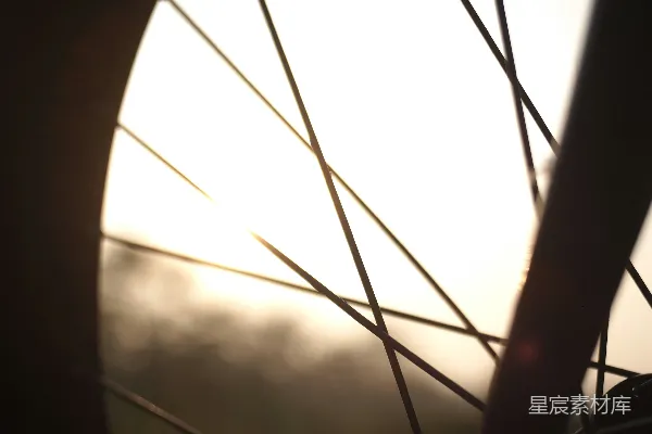 高清摄影 清晨自行车轮毂剪影