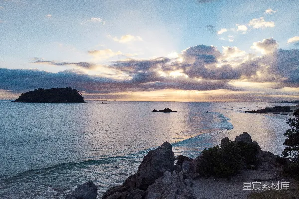 高清摄影 日落时分的海滩风光