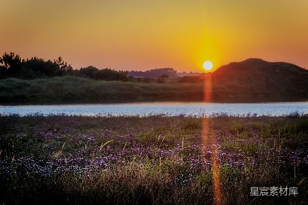 高清摄影 夕阳下的静谧湖畔