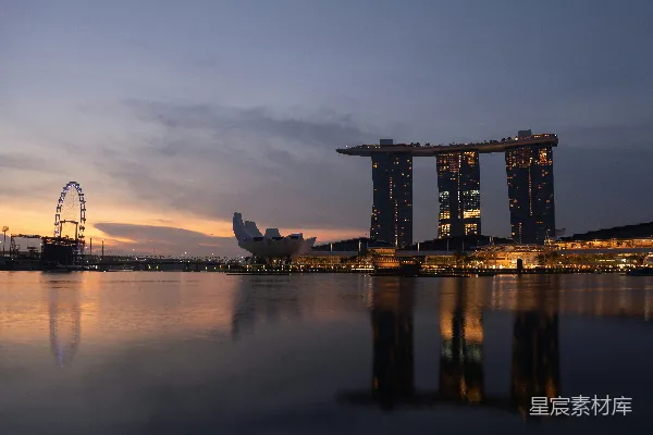 高清摄影 新加坡滨海湾日落全景
