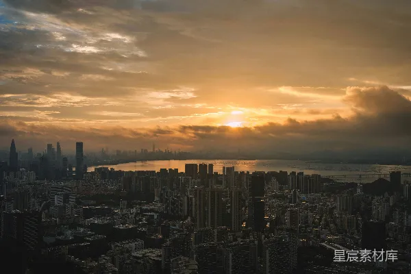 高清摄影 夕阳下的城市剪影