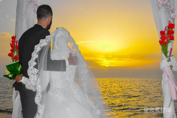 高清摄影 夕阳下的婚礼