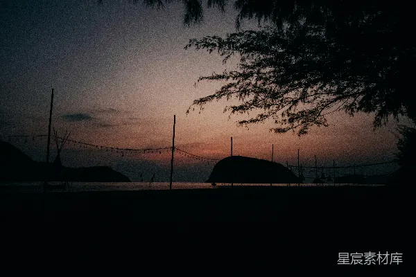 高清摄影 暮色中的海滩剪影