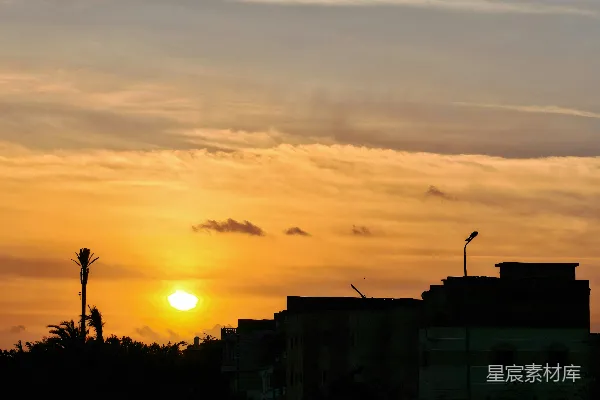 高清摄影 夕阳下的城市剪影