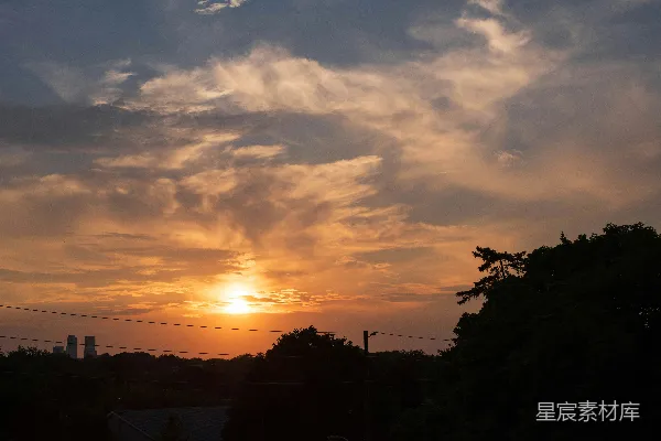 高清摄影 夕阳下的城市剪影