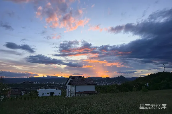 高清摄影 夕阳下的宁静田园