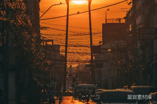 高清摄影 夕阳下的城市街景