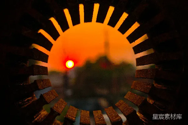 高清摄影 透过石窗的夕阳