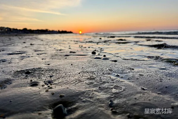 高清摄影 夕阳下的海滩