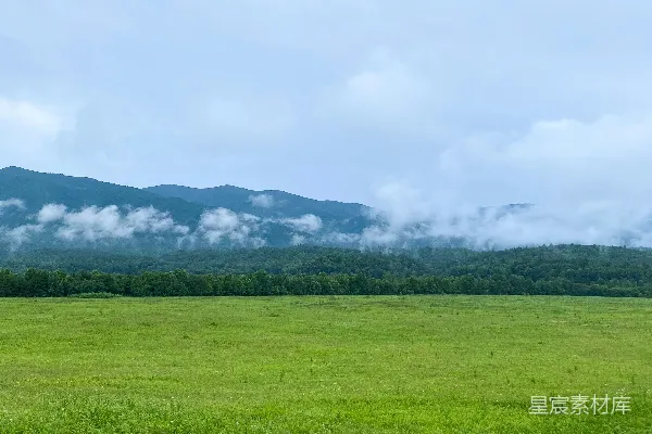 高清摄影 云雾缭绕的山间草地