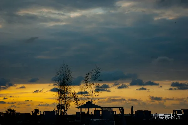 高清摄影 夕阳下的屋顶花园