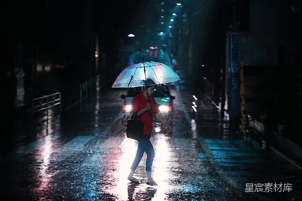 高清摄影 雨夜中的孤独漫步