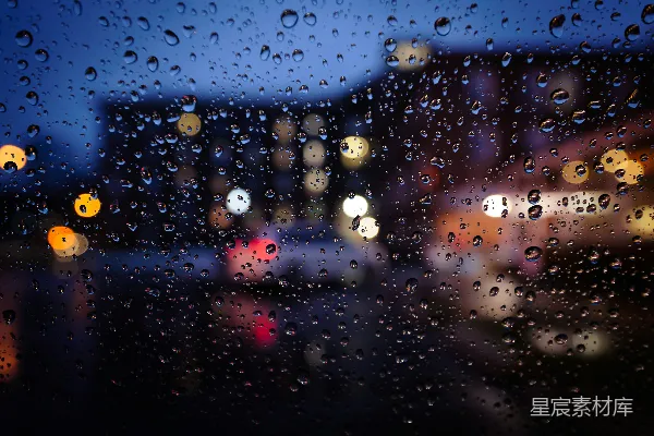 高清摄影 雨夜车窗下的城市灯光
