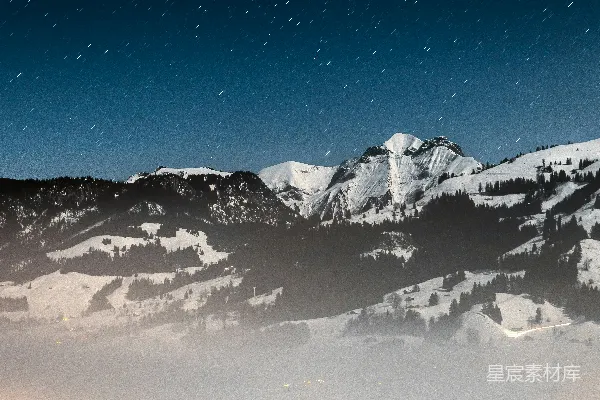 高清摄影 夜空下的雪山