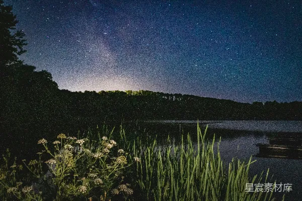 高清摄影 星空下的湖畔静谧夜景