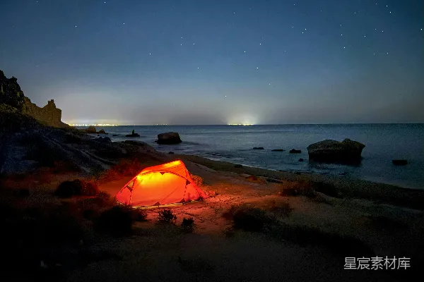 高清摄影 海边露营的宁静夜晚