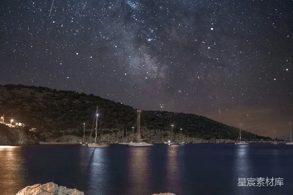 高清摄影 夜幕下的星辰与海港
