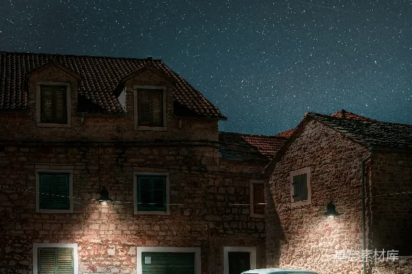高清摄影 星空下的古村夜晚