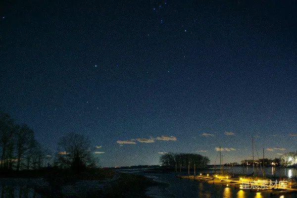 高清摄影 夜晚的湖畔与星空