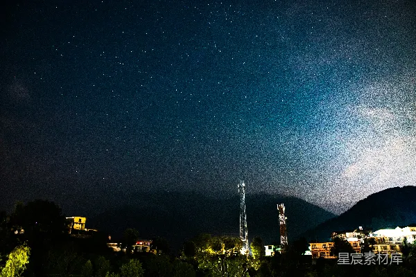 高清摄影 星空下的山村