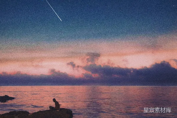 高清摄影 夜空下的海边独影