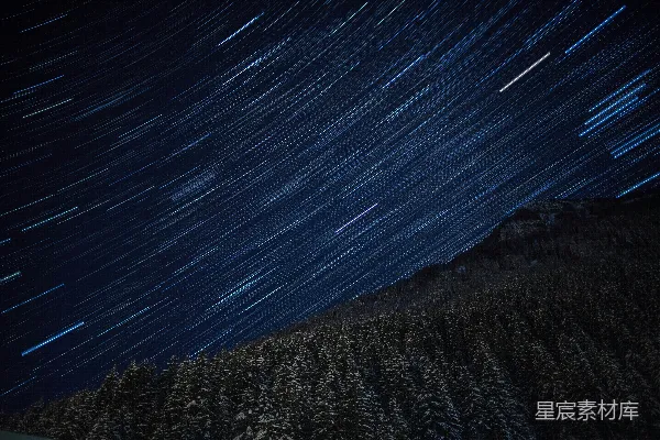 高清摄影 星轨下的雪夜森林