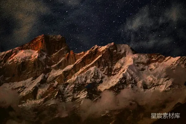 高清摄影 夜幕下的雪山