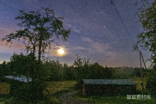 高清摄影 乡村夜景下的满天星辰