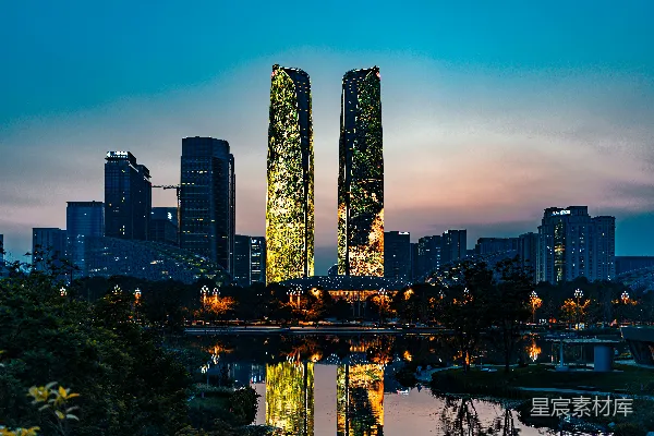 高清摄影 夜幕下的城市双子塔
