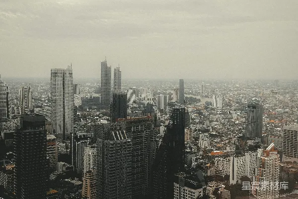 高清摄影 城市的轮廓：阴郁天空下的建筑群