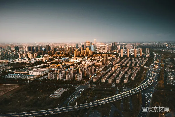 高清摄影 夕阳下的城市全景