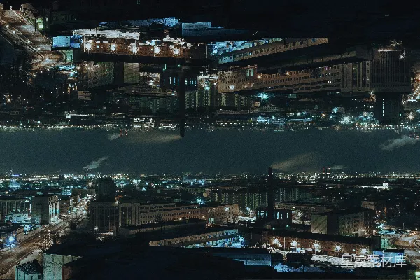 高清摄影 镜像城市：夜晚的交错镜像景观