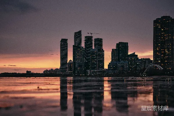 高清摄影 夕阳下的城市剪影