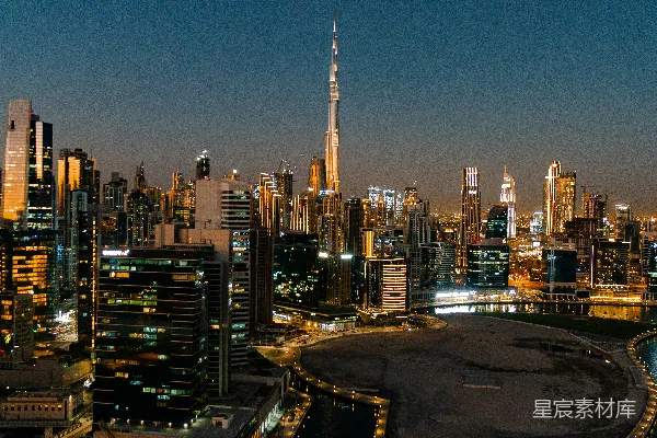 高清摄影 迪拜夜景：城市灯火辉煌