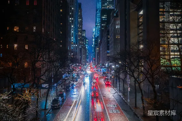 高清摄影 夜幕下的曼哈顿大道