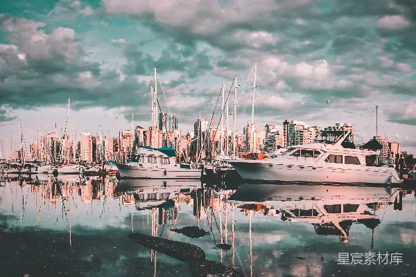 高清摄影 城市与海港的宁静倒影