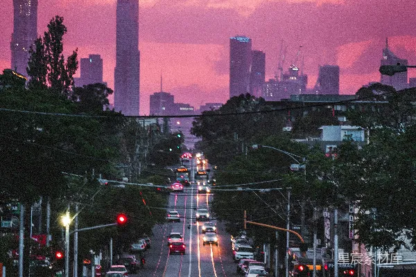 高清摄影 夕阳下的城市街景
