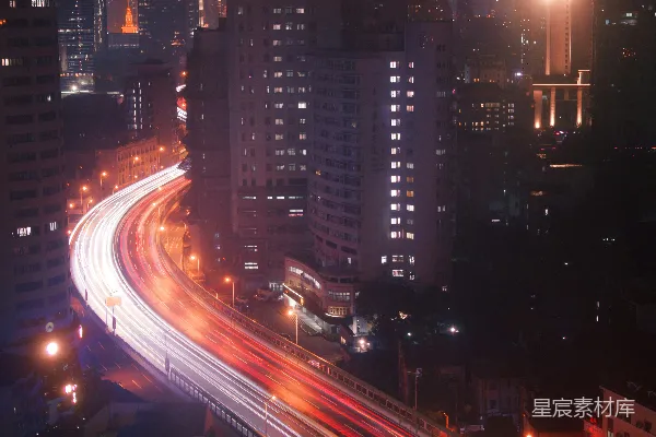 高清摄影 城市夜景与车流轨迹