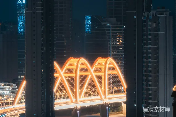 高清摄影 夜晚城市的灯光桥景