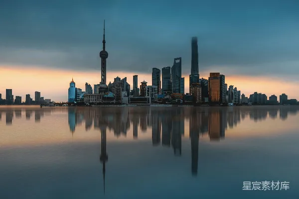 高清摄影 上海天际线日落倒影