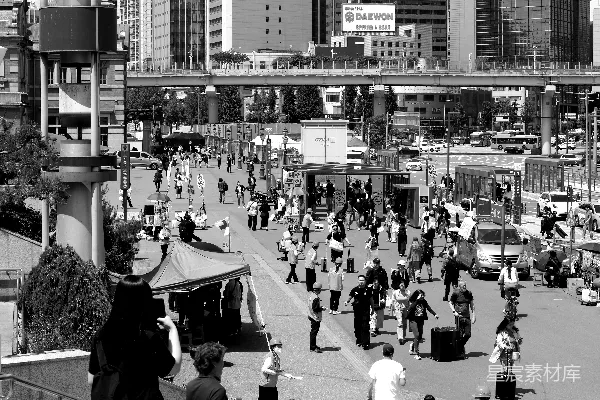 高清摄影 黑白色调的城市街道场景