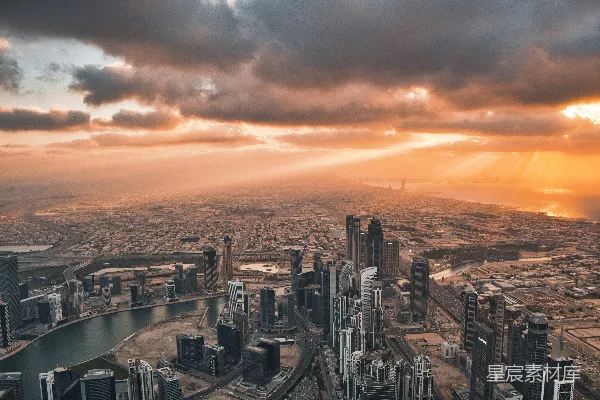 高清摄影 迪拜日落前的城市全景