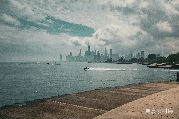 高清摄影 芝加哥湖畔的现代都市风景